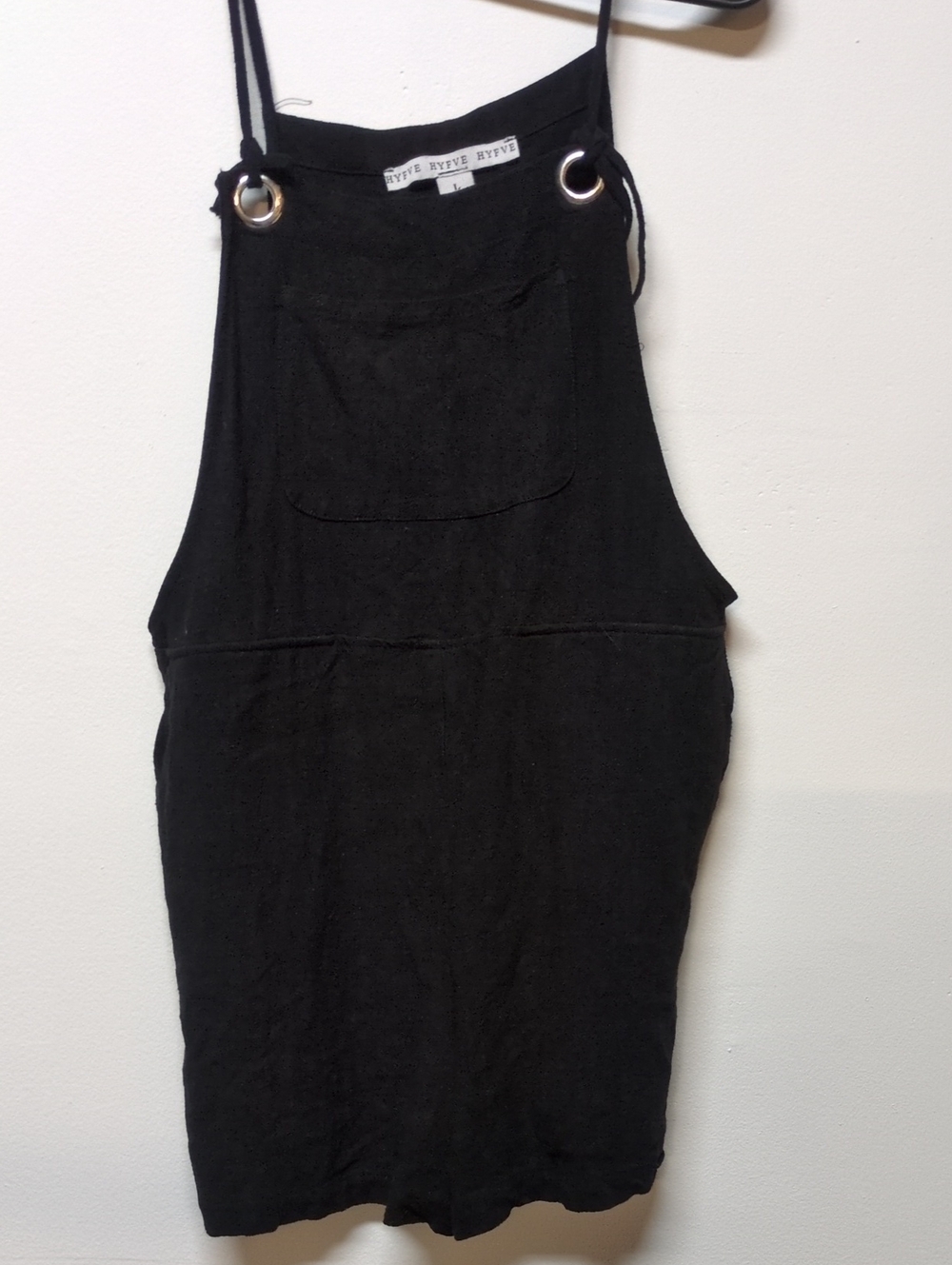 HYFVE Black Short Linen Blend Overalls with Front Pocket, Size L